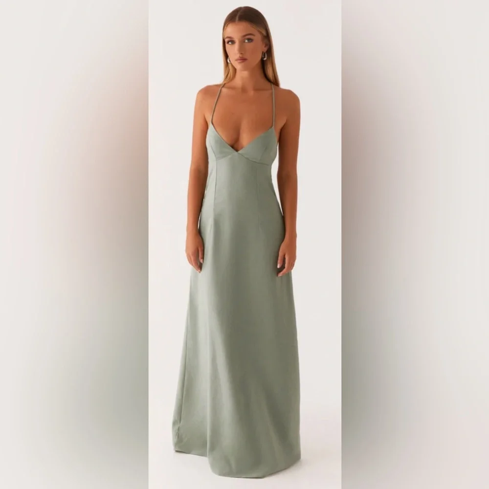 NWT Peppermayo Sage Open Back Linen Blend Maxi Dress XL - Picture 8 of 10